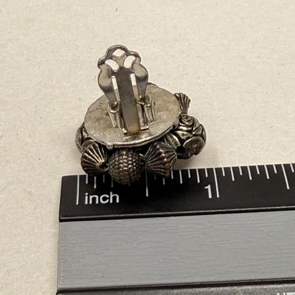 Vintage Bead Cluster‎ Earrings Silver Gray Clip-On Retro Dark Classic - Picture 7 of 8